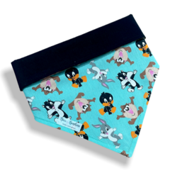 Bandana Turma Looney Tunes tiffany dupla face preto para pet