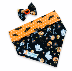 Conjunto bandana Halloween Magia dupla face Morcegos e laço
