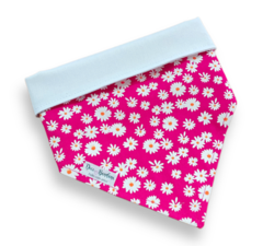 Bandana margaridinhas rosa dupla face branca para pet