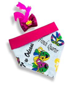 Bandana e laço máscaras carnaval dupla face rosa para pet
