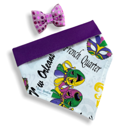 Bandana e laço máscaras carnaval dupla face roxo para pet