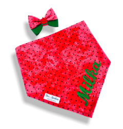 Bandana e laço melancia com nome do pet