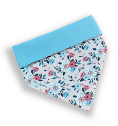 Bandana mini floral dupla face azul para pet