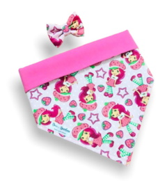 Bandana e laço Moranguinho dupla face rosa para pet