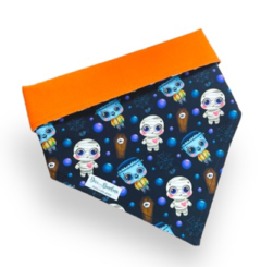 Bandana Halloween múmia e frankenstein dupla face laranja para pet