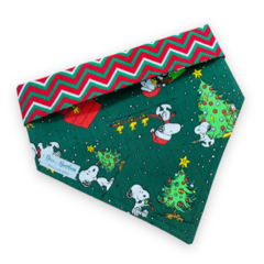 Bandana Natal Snoopy verde dupla face chevron para pet na internet
