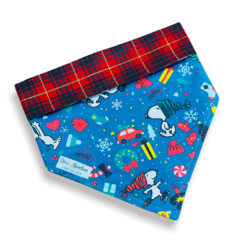 Bandana Natal Snoopy dupla face xadrez para pet
