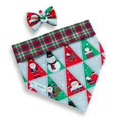 Bandana e laço Noite de Natal cinza dupla face xadrez para pet