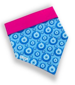 Bandana pet olho grego azul claro dupla face rosa