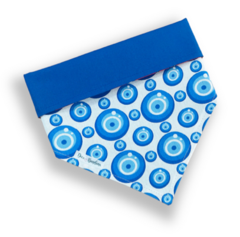Bandana pet olho grego branco dupla face azul