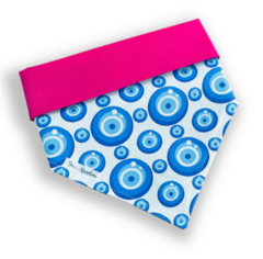Bandana pet olho grego branco dupla face rosa