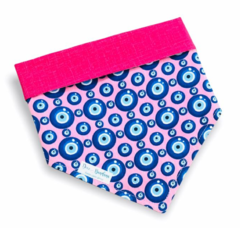 Bandana olho grego rosa dupla face pink para pet