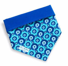 Bandana olho grego tiffany dupla face azul para pet
