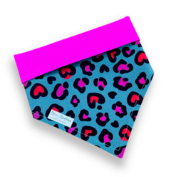 Bandana oncinha petróleo dupla face rosa para pet