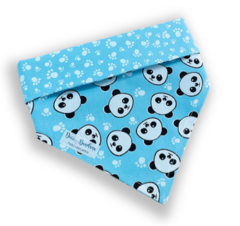 Bandana panda rostinhos azul dupla face azul patinhas para pet