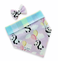 Bandana e laço panda balões dupla face xadrez colorido para pet