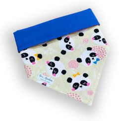 Bandana panda cabecinhas dupla face azul para pet