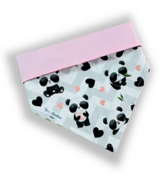 Bandana panda coração dupla face rosa para pet
