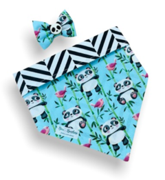 Bandana e laço panda pássaros dupla face geométrico para pet