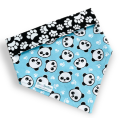 Bandana panda rostinhos azul dupla face patinhas para pet