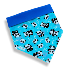 Bandana pandinhas fofinhos dupla face azul para pet