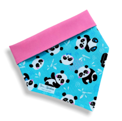 Bandana pandinhas fofinhos dupla face rosa para pet