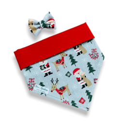 Bandana e laço Papai Noel e Rena dupla face vermelha para pet