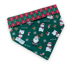 Bandana Papai Noel e bonecos neve verde dupla face losangos para pet