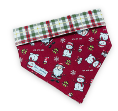 Bandana Papai Noel e bonecos neve vermelho dupla face xadrez para pet