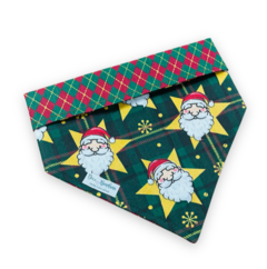 Bandana Papai Noel verde estrelas dupla face losangos para pet