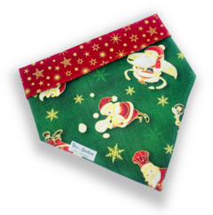 Bandana Papai Noel Natal dupla face estrelinhas para pet