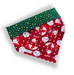 Bandana Papai Noel paraquedas dupla face estrelinhas para pet