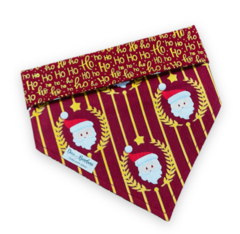 Bandana Papai Noel vermelho listras dupla face hohoho para pet