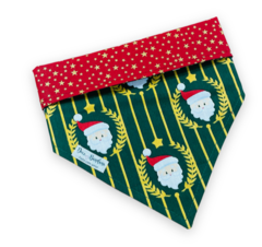 Bandana Papai Noel verde listras dupla face estrelinhas para pet