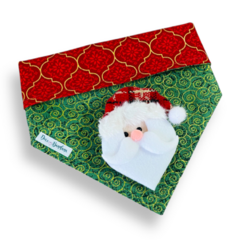 Bandana dupla face vermelha e verde com tema de Papai Noel para pets