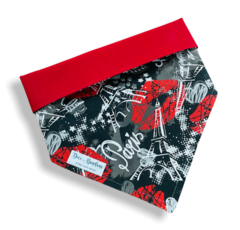 Bandana Paris beijo dupla face vermelha para pet