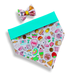 Bandana e laço patchs rosa dupla face menta para pet