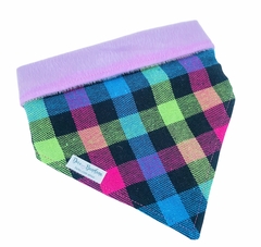 Bandana inverno xadrez colors dupla face pelúcia rosa