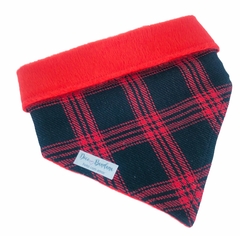 Bandana inverno xadrez black dupla face pelúcia vermelha