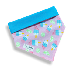 Bandana picolé rosa dupla face azul para pet