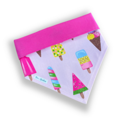 Bandana picolés dupla face rosa para pet