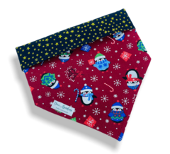 Bandana Pinguins de Natal dupla face estrelinhas escuro para pet