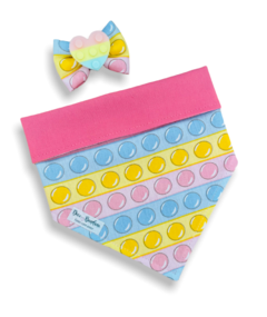 Bandana e laço Pop it pastel dupla face rosa para pet