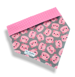 Bandana porquinhas dupla face rosa para pet
