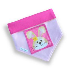 Bandana quadrinho rostinho coelhinha dupla face rosa para pet