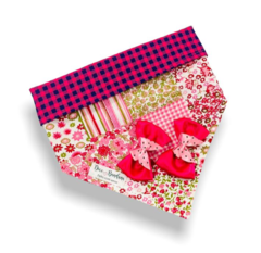 Bandana junina retalho floral aplique laços dupla face xadrez rosa para pet
