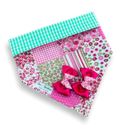 Bandana junina retalho floral aplique laços dupla face xadrez verde para pet