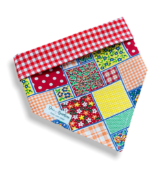 Bandana retalhos dupla face xadrez vermelho para pet