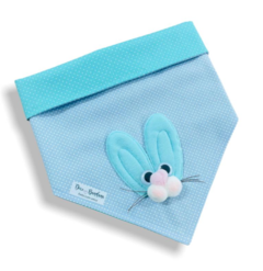 Bandana rostinho coelho azul para pet
