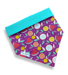 Bandana roxa frutas dupla face tiffany para pet